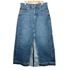Vintage 90s Gap Denim Maxi Skirt Women Size 29 Long Blue Front Slit Elevated